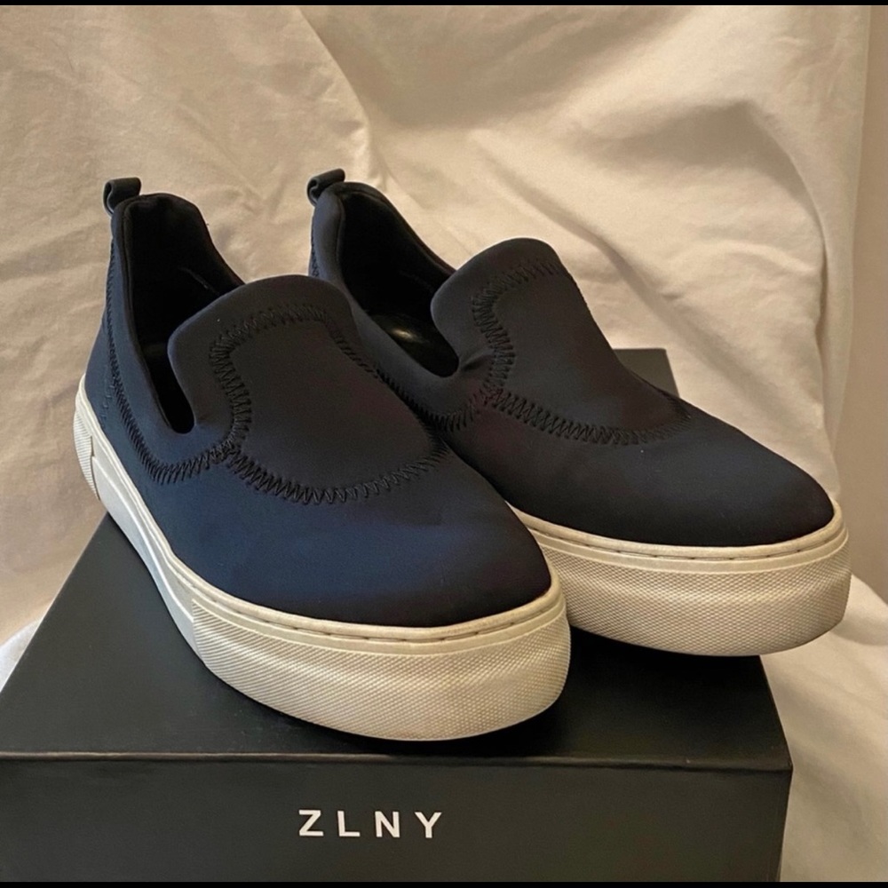 Stretch fabric loafer with platform sole